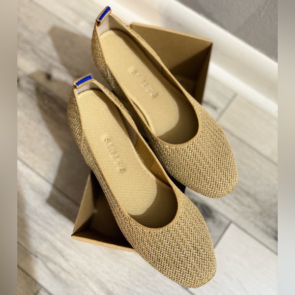 ROTHY’S The Square Wrap Ballet Flats, Sz 8.5 - Gold Metallic Shoes - Picture 9 of 14